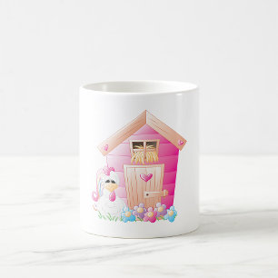 Mug Maison de poulets et de poules roses avec fleurs