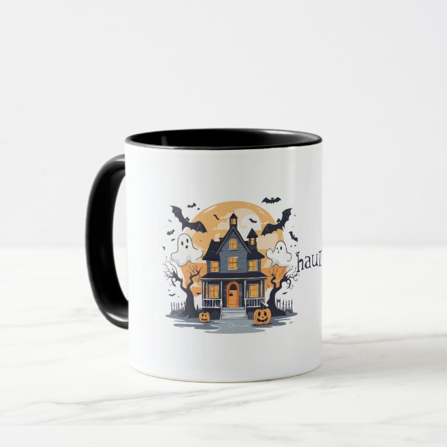 Mug Maison hantée avec chauves-souris et fantômes (Devant gauche)