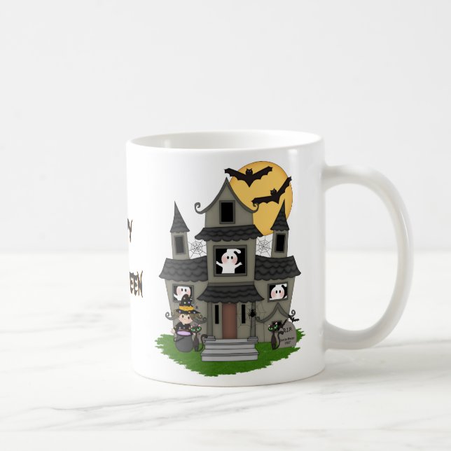 Mug Maison hantée de la mignonne Halloween et petit mu (Droite)
