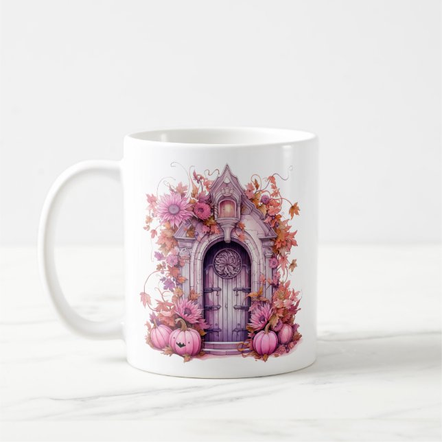 Mug Maison Hantée rose Halloween Florale (Gauche)