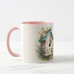 Mug Maisonnette oiseau avec jardin floral dans le styl