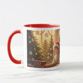 Mug making christmas cookies with mom