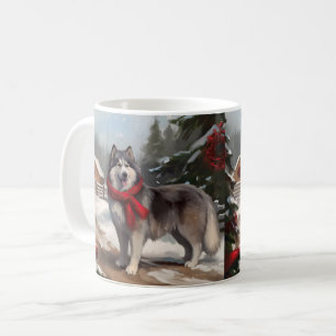 Mug Malamute d'Alaska dans la neige de Noël