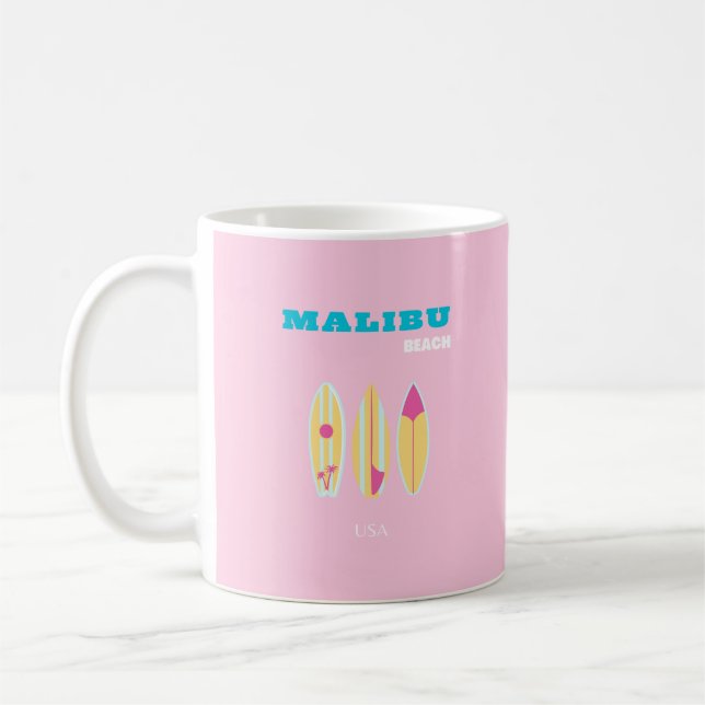 Mug Malibu, Plage de Malibu, Preppy, Preppy Girl, Rose (Gauche)
