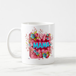 Mug MAMA 3D Cracked Wall Design avec des fleurs vibran