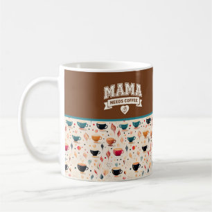 Mug MAMA A Besoin de Café Marron Blanc Cœur Café en Gr