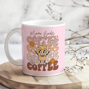 Mug "Mama a besoin de café" Retro Pastel Floral