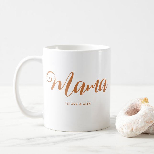 Mug Mama Chic Boho Script et coeur avec des noms d'enf (Avec donut)