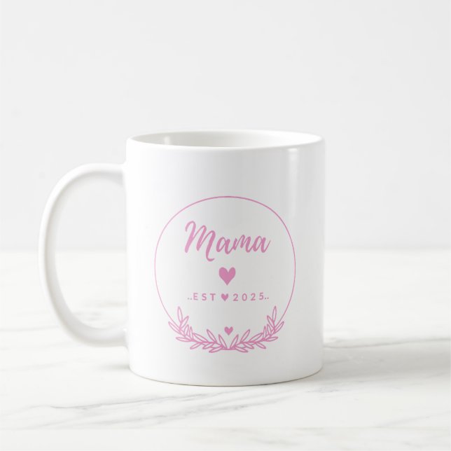 Mug Mama Est.2025 shirt -Mother gift Pink Minimal -  (Gauche)