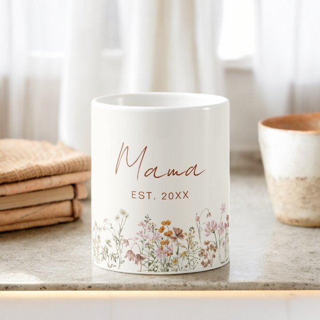 Mug Mama Etabli Fleur sauvage Baby shower en terre cui (Créateur téléchargé)