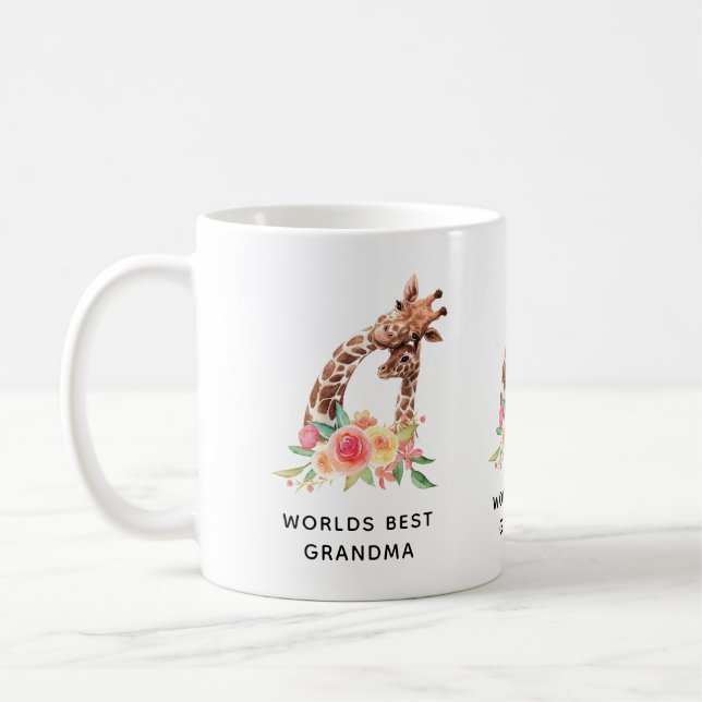Mug Maman & Bébé Aquarelle Giraffe Mondes Meilleur gra (Gauche)