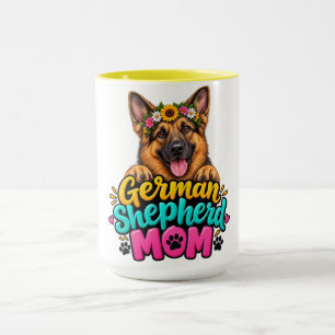 Mug Maman Berger Allemand Mignonne Couronne de Fleurs 
