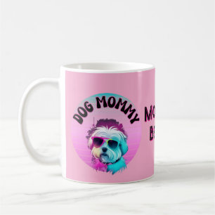 Mug Maman Chien Coucher de soleil rose avec lunettes d
