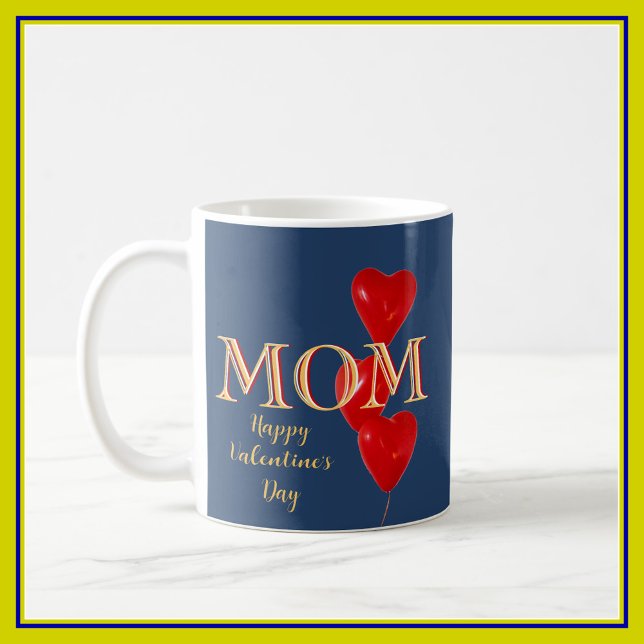 Mug Maman Coeurs Heureuses Saintes-Valentin Bleu Rouge (Créateur téléchargé)