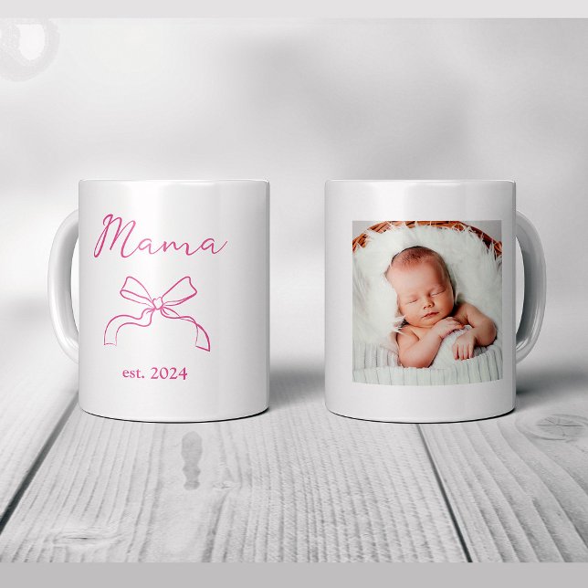 Mug Maman | Coquette Pink Bow and Baby's Photo (Créateur téléchargé)