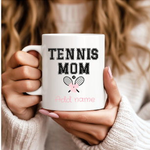 Mug Maman de tennis personnalisée avec nœud rose et ra