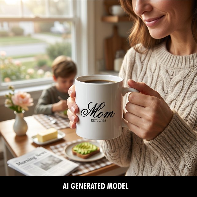Mug Maman élégante script établi (Black Elegant Script Established Mom Coffee Mug)