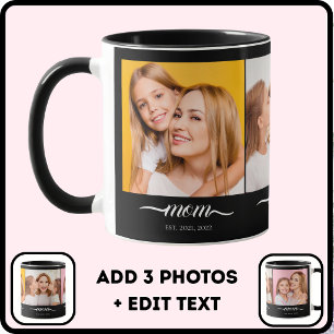 Mug Maman Établie Élégant Script Police Noir 3 Photo