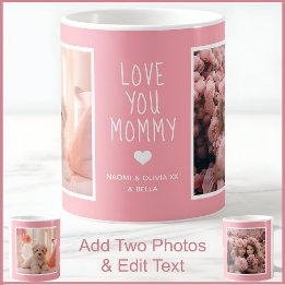 Mug Maman je t'aime Photos Moderne Rose C51 & Blanc