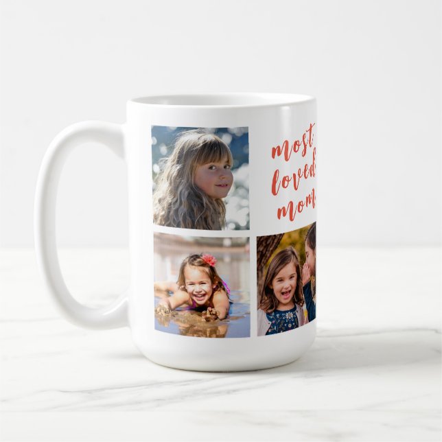 Mug Maman la plus aimée en rose moderne Script 6 Photo (Gauche)