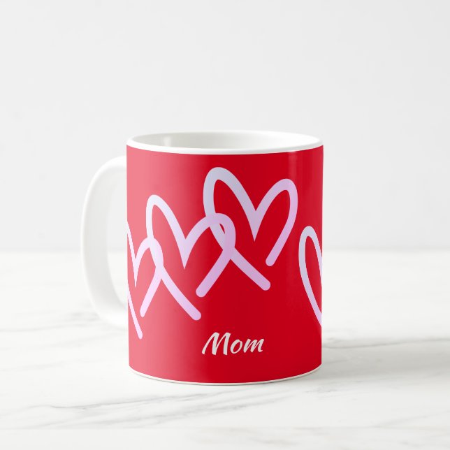 Mug Maman Triple Coeur Rouge (Devant gauche)
