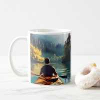 Man Kayak sur un lac entouré d'arbres