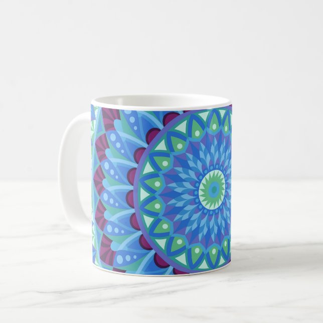 Mug Mandala Bleu Boho Céramique Rêves de Minuit (Devant gauche)