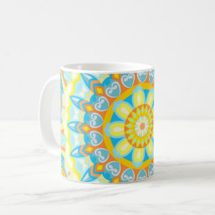 Mug Mandala d'été jaune orange bleu floral bohème