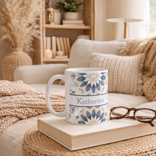 Mug Mandala élégant personnalisé or marine