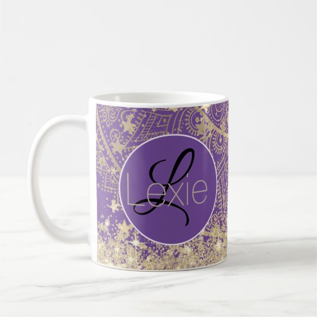 Mug Mandala enchanteur avec Monogramme Gold Stars (Gauche)