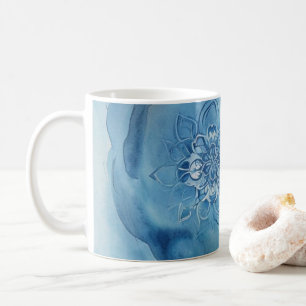 Mug Mandala floral aquarelle bleu clair