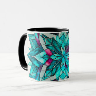 Mug Mandala floral aquarelle bleu, sarcelle et rose