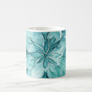 Mug Mandala floral aquarelle sarcelle et vert menthe