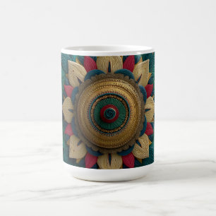 Mug Mandala floral texturé complexe en sarcelle et or