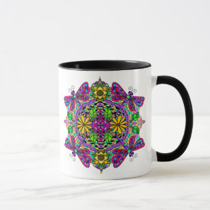 Mug Mandala, libellule violette et rose