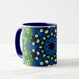 Mug Mandala Mosaïque géométrique Vert Bleu Rétro Hippi