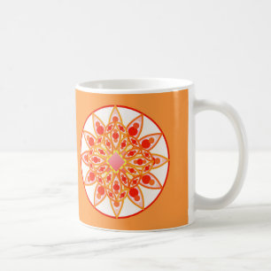 Mug Mandala Motif en Coral Orange et en Or de moutarde