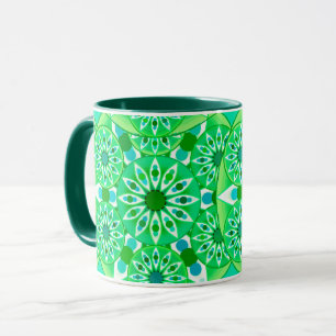 Mug Mandala motif, vert émeraude et paon