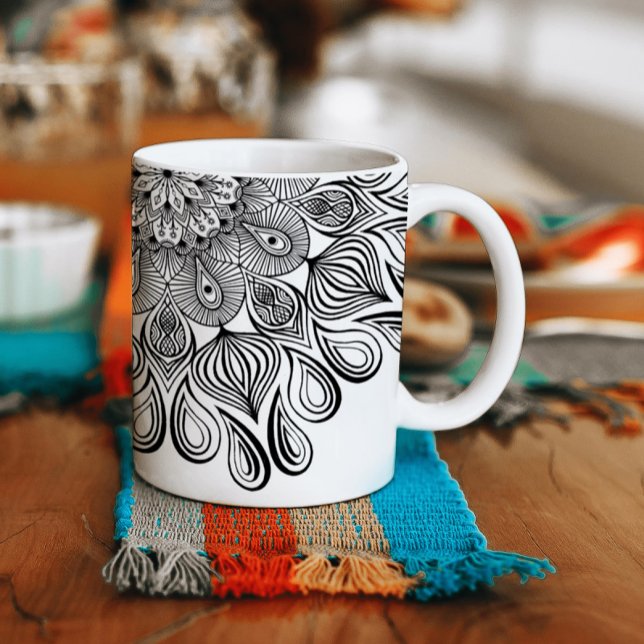 Mug Mandala noir et blanc Trippy Psychedelic Hippie (Créateur téléchargé)
