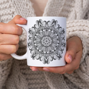 Mug Mandala noir et blanc Trippy Psychedelic Hippie