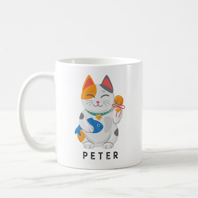 Mug Maneki Neko White Chat, symbole de bonne chance (Gauche)