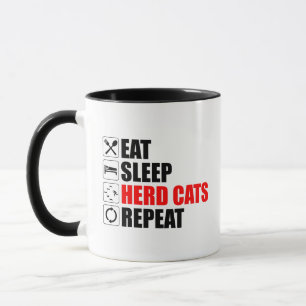 Mug Manger. Dormir. Chats de troupeau. Recommencer