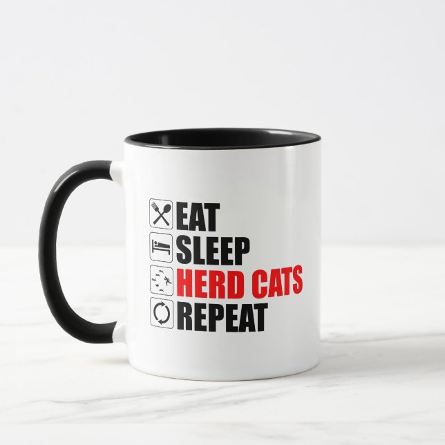 Mug Manger. Dormir. Chats de troupeau. Recommencer (Gauche)