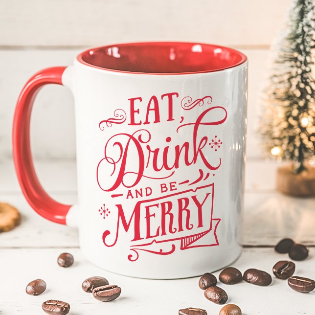 Mug Mangez Boire Et Soyez Joyeux Rouge Typographie Vac (Créateur téléchargé)