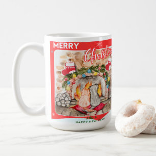 Mug Manoir de Noël confortable avec chien et chat