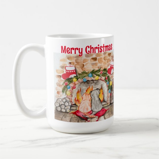 Mug Manoir de Noël confortable avec chien et chat (Gauche)