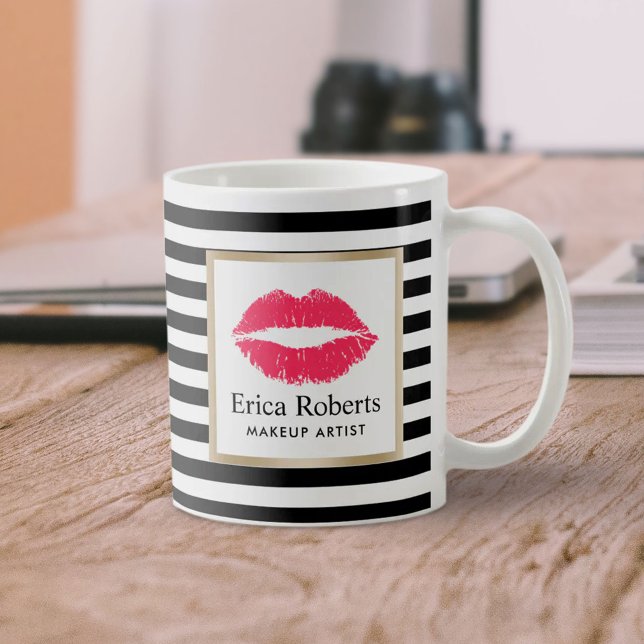 Mug Maquillage Artiste Lèvres Rouges Moderne Stripes B (Créateur téléchargé)