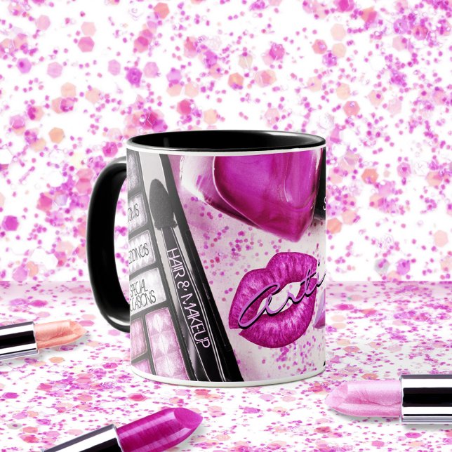 Mug Maquillage Artiste Pink Lipstick Kiss Beauté Salon (Créateur téléchargé)
