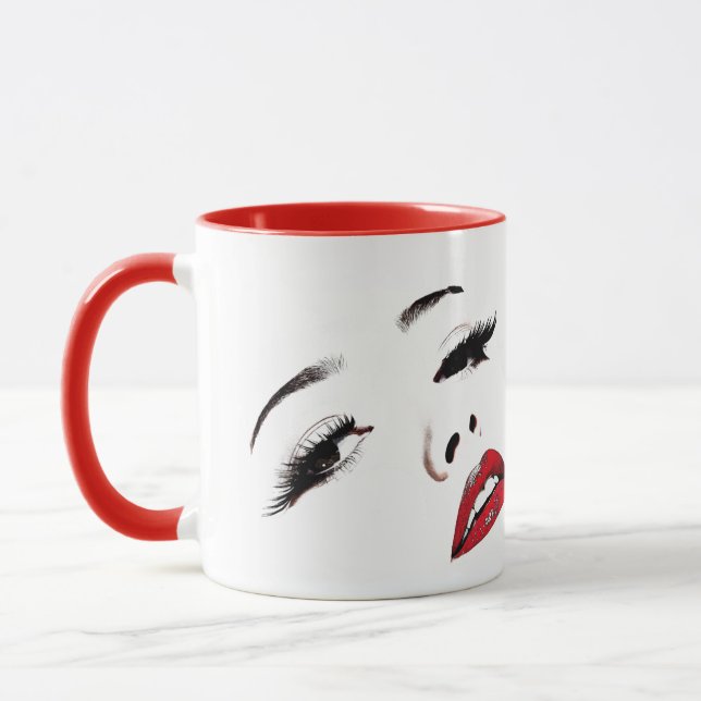 Mug Maquillage Yeux foncés Lèvres Rouges Femmes Visage (Gauche)