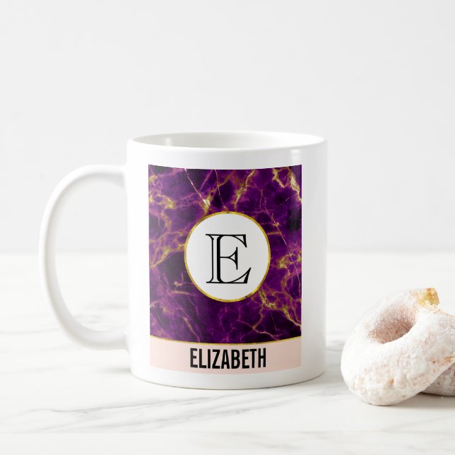 Mug Marbre Abstrait moderne violet et or (Avec donut)